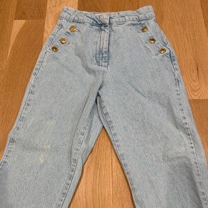 Zara Light Blue Women's Jeans with Gold Button Accents size XS